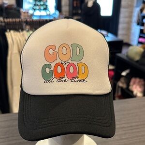 Women's Black and White 'God is Good' Cap